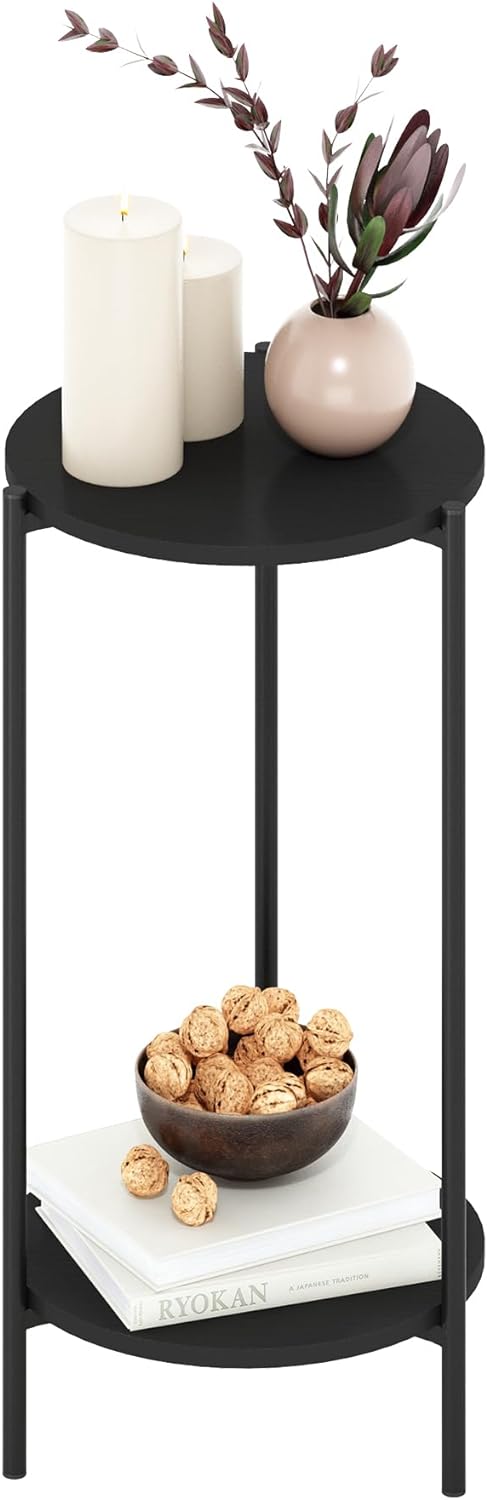 Furinno Besi 2-Tier Modern Round Side End Table, Americano