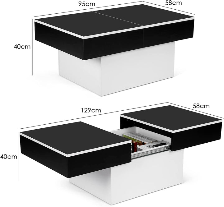 Modern Extendable Coffee Table w/ Storage, High Gloss Black