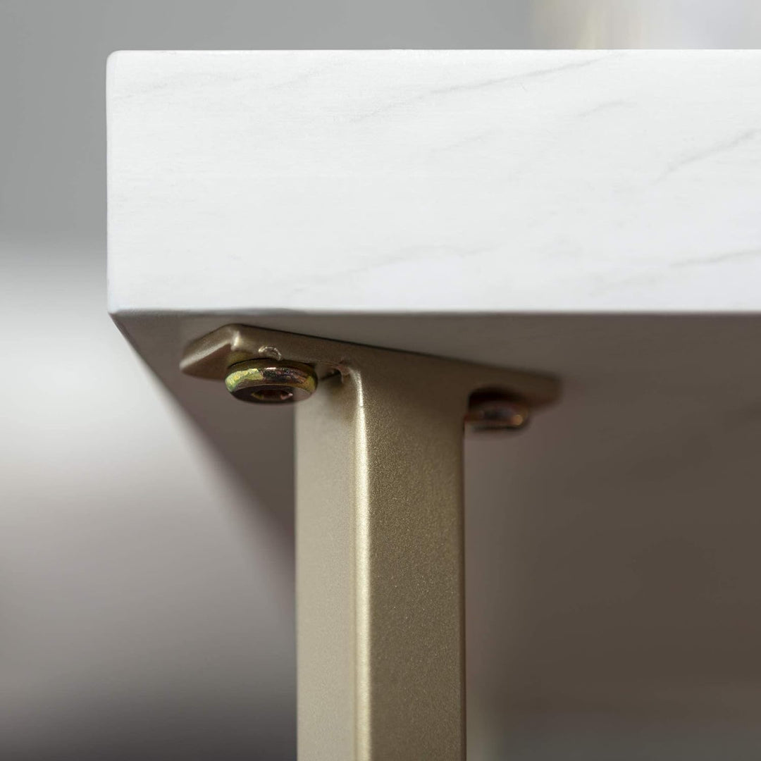 Mid-Century Modern Marble and Gold Coffee Table with Shelf