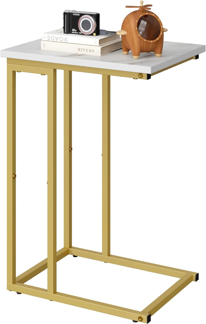 C Shaped Side Table, Faux Marble Gold Base