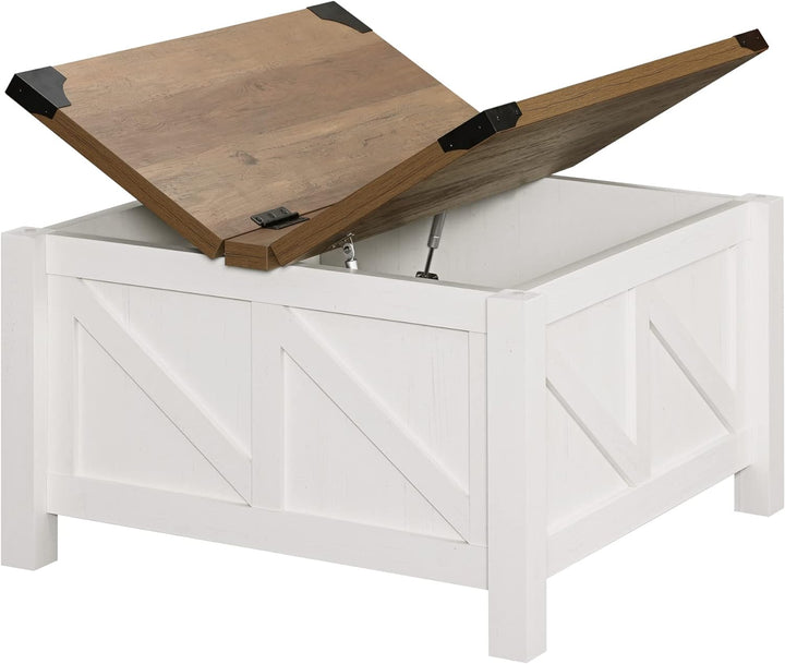 Modern Farmhouse Coffee Table, Square Wood Center Table, White