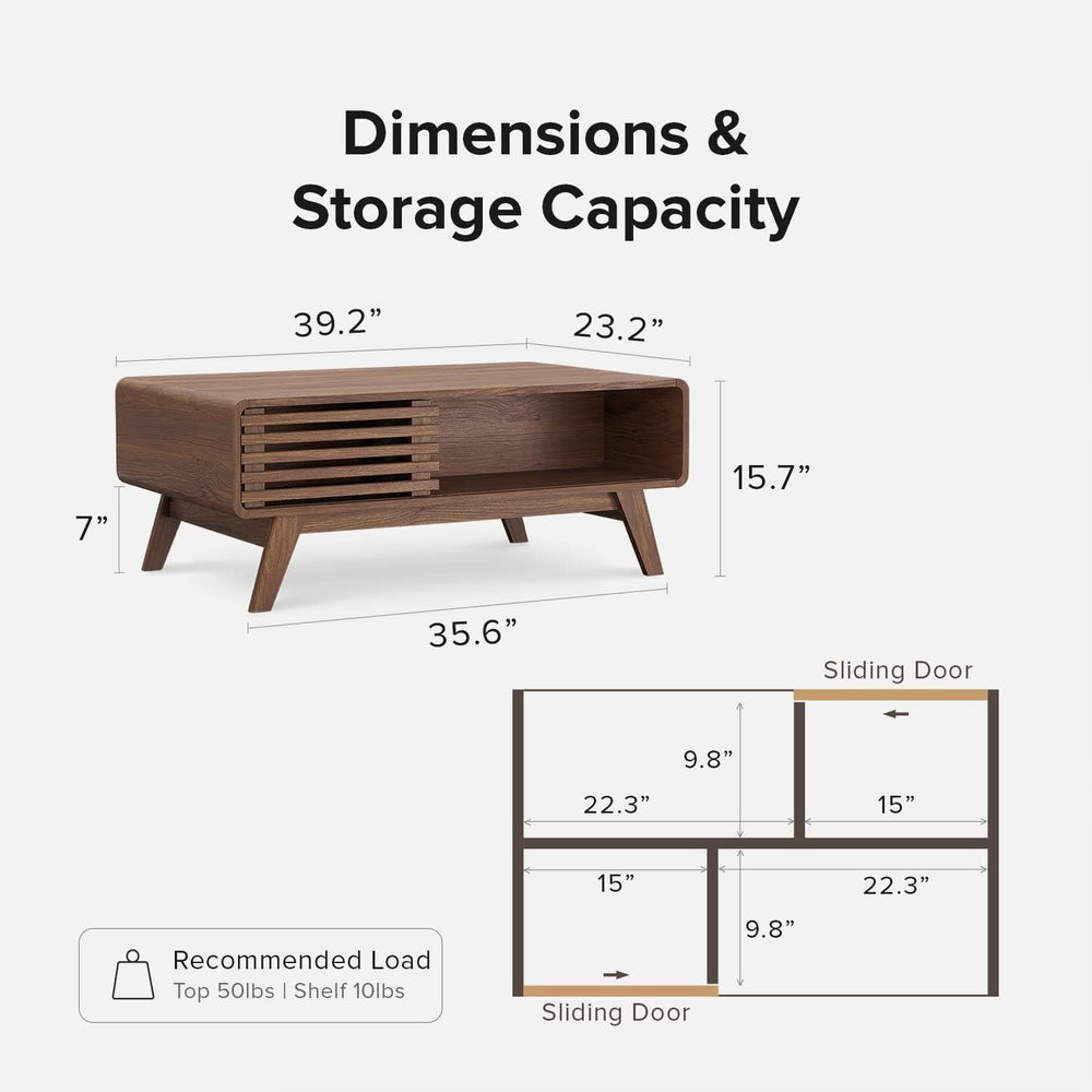 Ensley Mid-Century Modern Coffee Table with Storage, Farmhouse (Walnut)