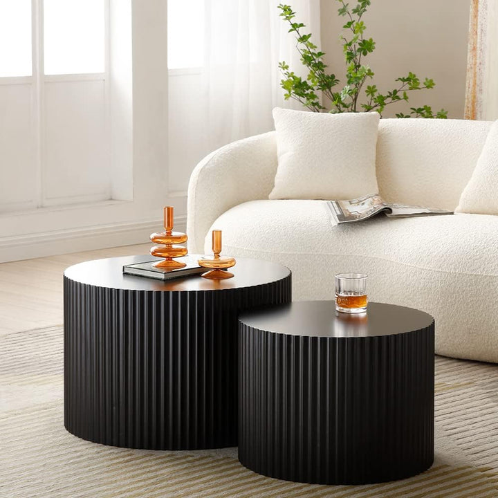 Modern Round Coffee Table Set, Black Matte Finish