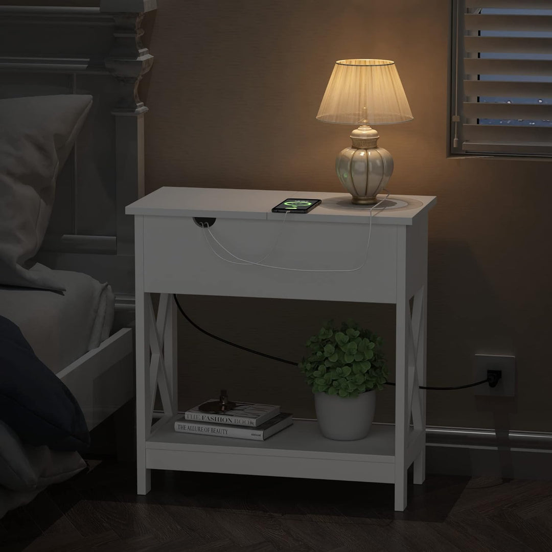 End Table with Charging Station, Narrow Flip