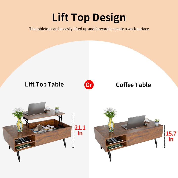 Lift Top Coffee Table with Adjustable Storage, Brown