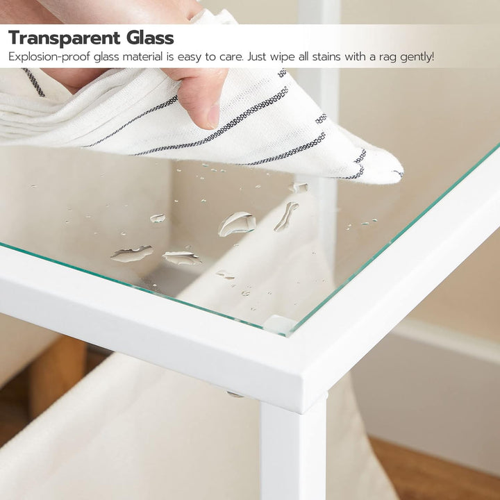 Narrow Side Table, Tempered Glass End Table, White