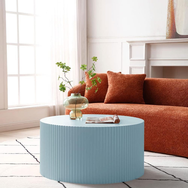 Modern Nesting Coffee Table Set, Wood Circle Drum Side Tables, Blue