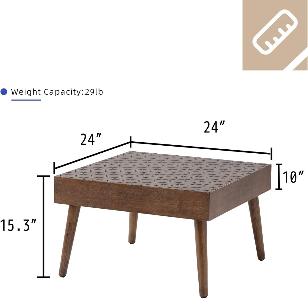 Rustic Farmhouse Square Coffee Table, Honeycomb Pattern MDF Board