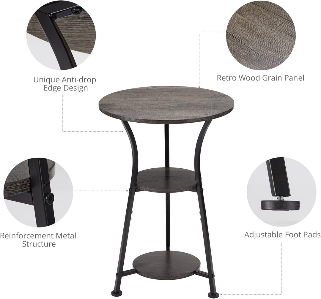 3-Tier Round Accent Table for Small Spaces, Grey