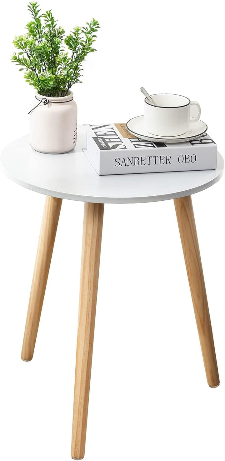 Round Side Table, White Nightstand Coffee End Table