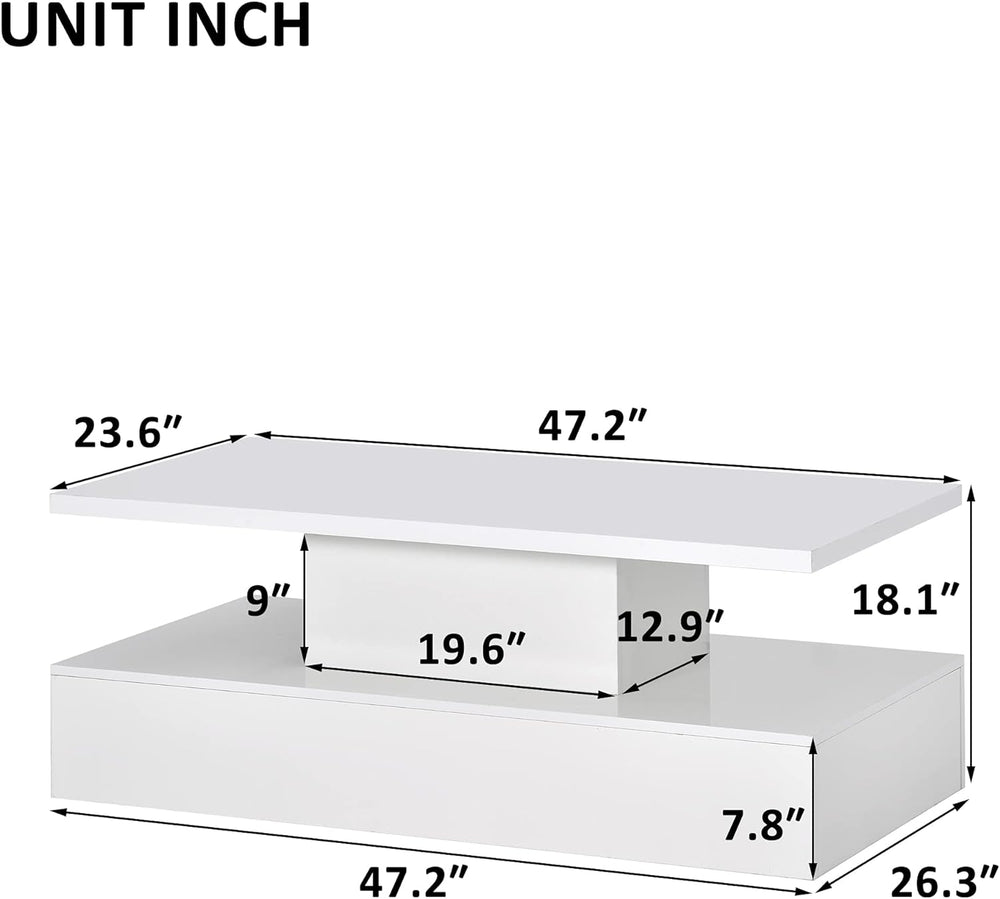 LUMISOL High Glossy UV Coffee Table with LED Lights, 2 Tiers, White