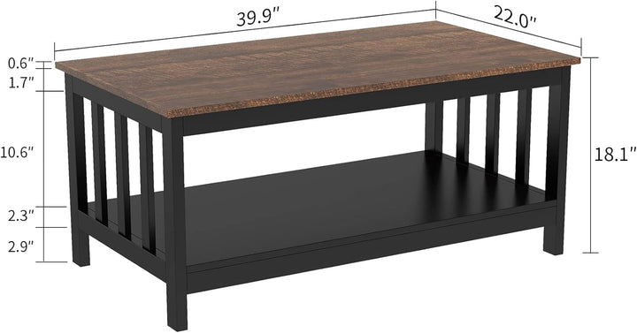 Farmhouse Coffee Table with Shelf, Black