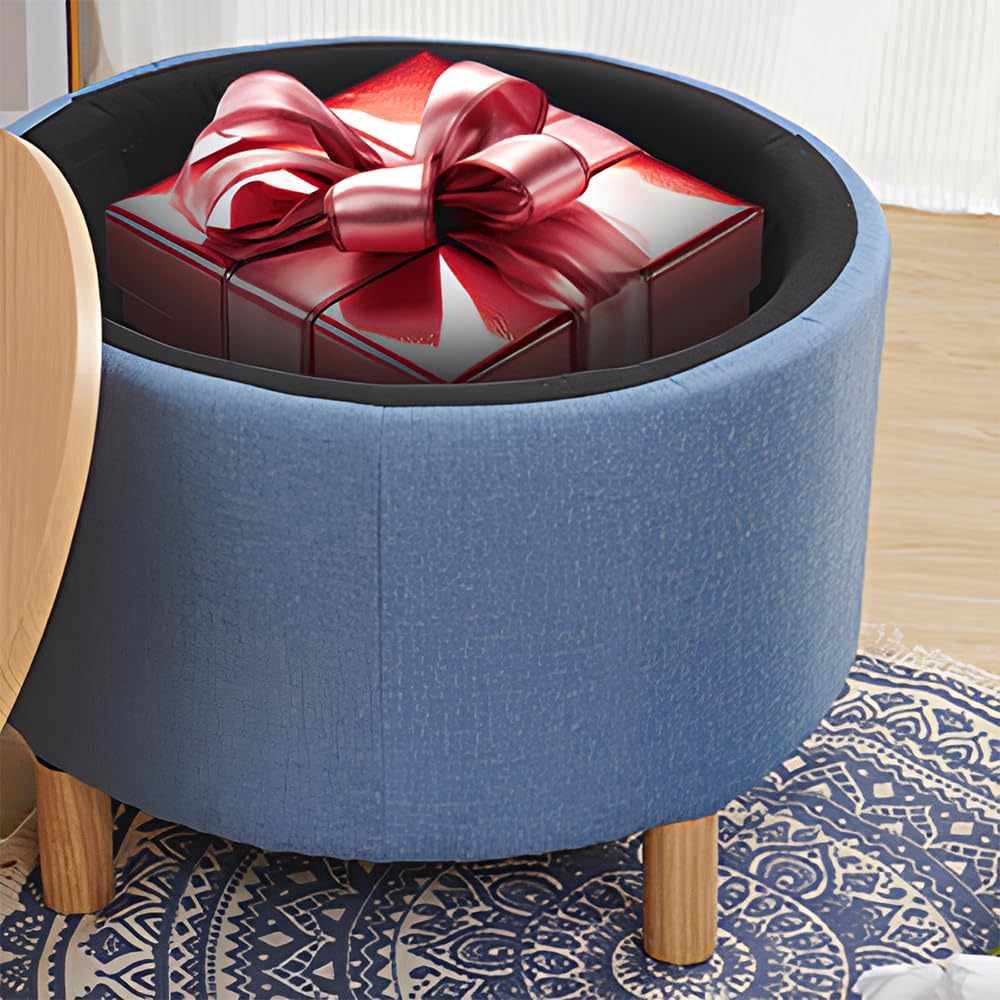 Round Coffee Table with Storage, Multi-Function Ottoman, Natural Color