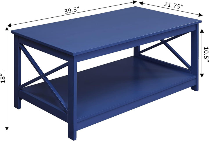 Convenience Concepts Oxford Coffee Table with Shelf, Cobalt Blue