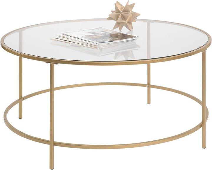 Sauder Round Coffee Table, Glass and Gold Finish