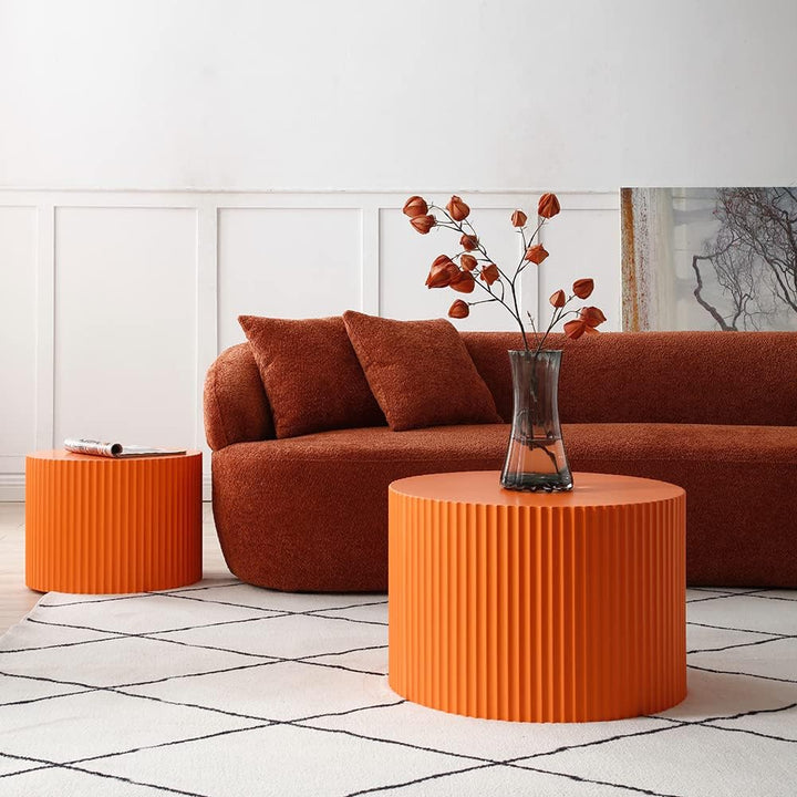 Modern Round Coffee Tables Set of 2, Orange