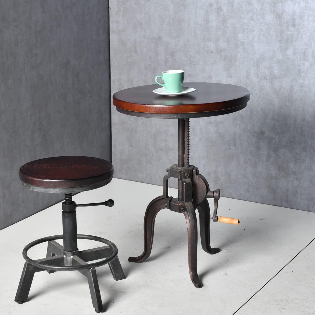 Industrial Iron Adjustable Crank Accent Table,Walnut/Copper