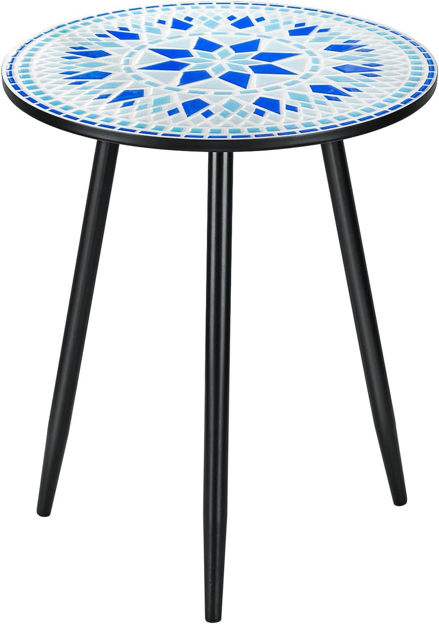 Round Accent End Table, 16" Ceramic Tile Top, Metal