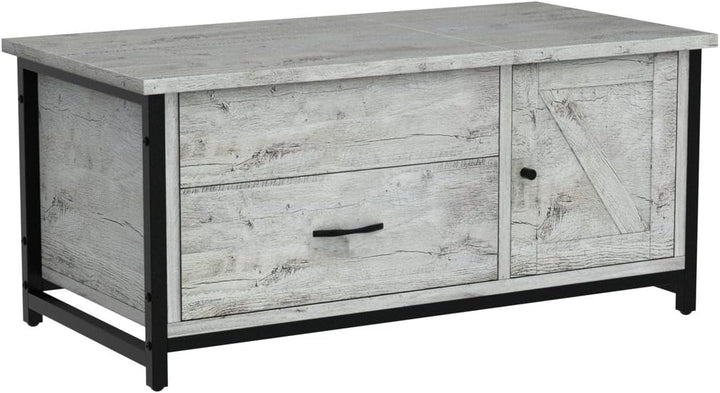 Lift Top Coffee Table with Storage, Barn Door Console Table, Gray