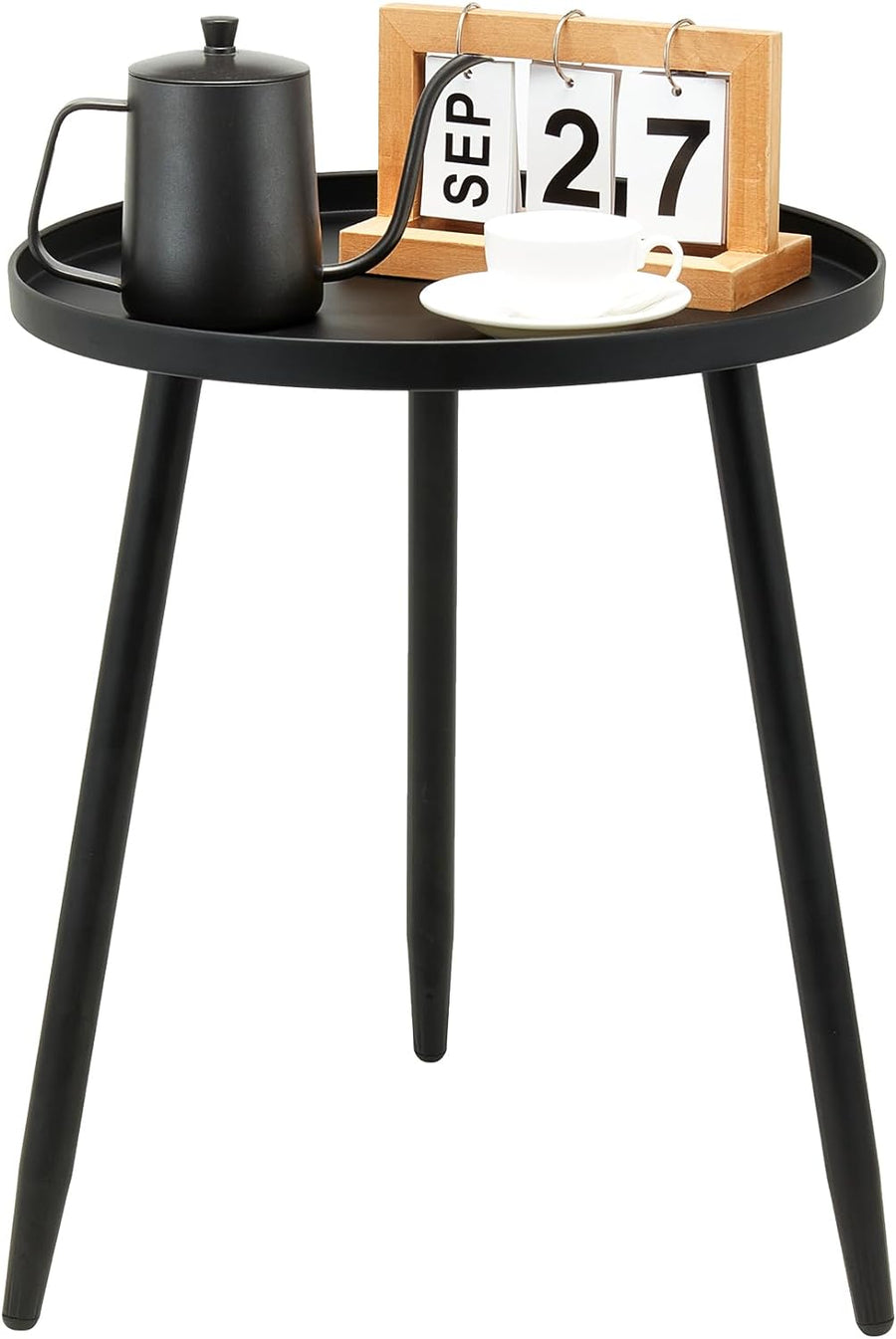 Decent End/Side Tables - Small Round Accent Table, Metal Black Narrow Night Stands with 3 Legs, Ideal for Any Room