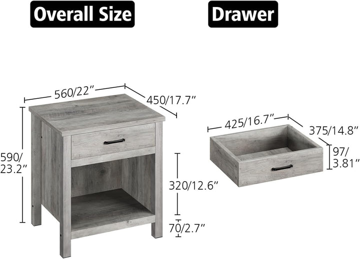 Farmhouse Nightstand, Bedside Table 2PCS-Grey