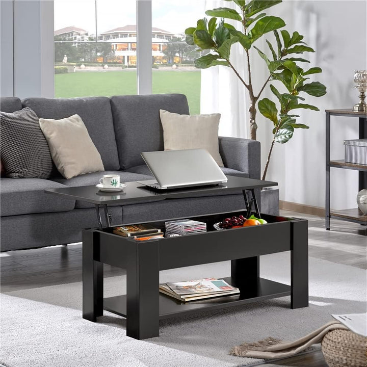 Wooden Lift-Top Coffee Table with Hidden Storage, Black