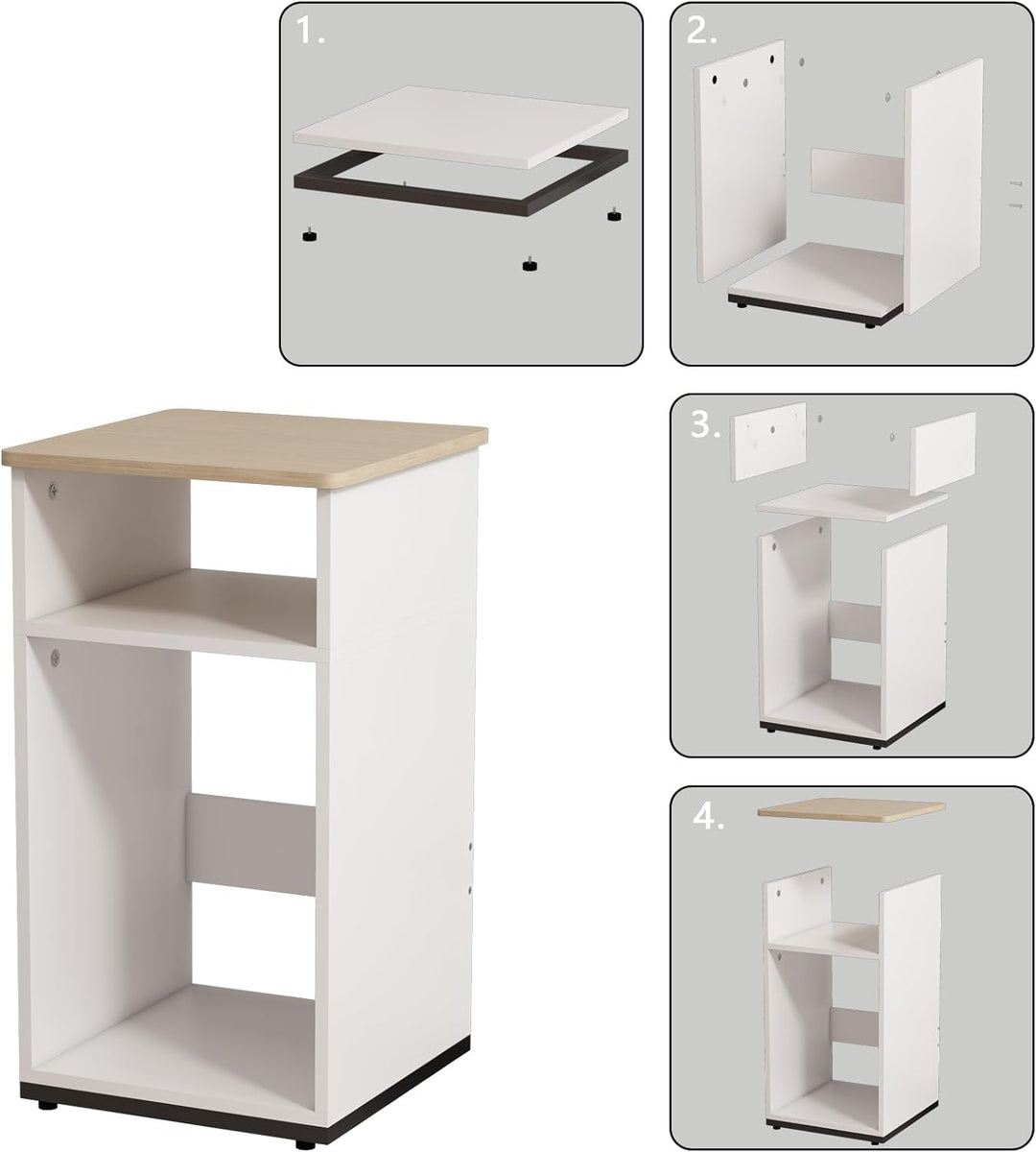 End Table with Storage Shelf, Small Side Table (White)