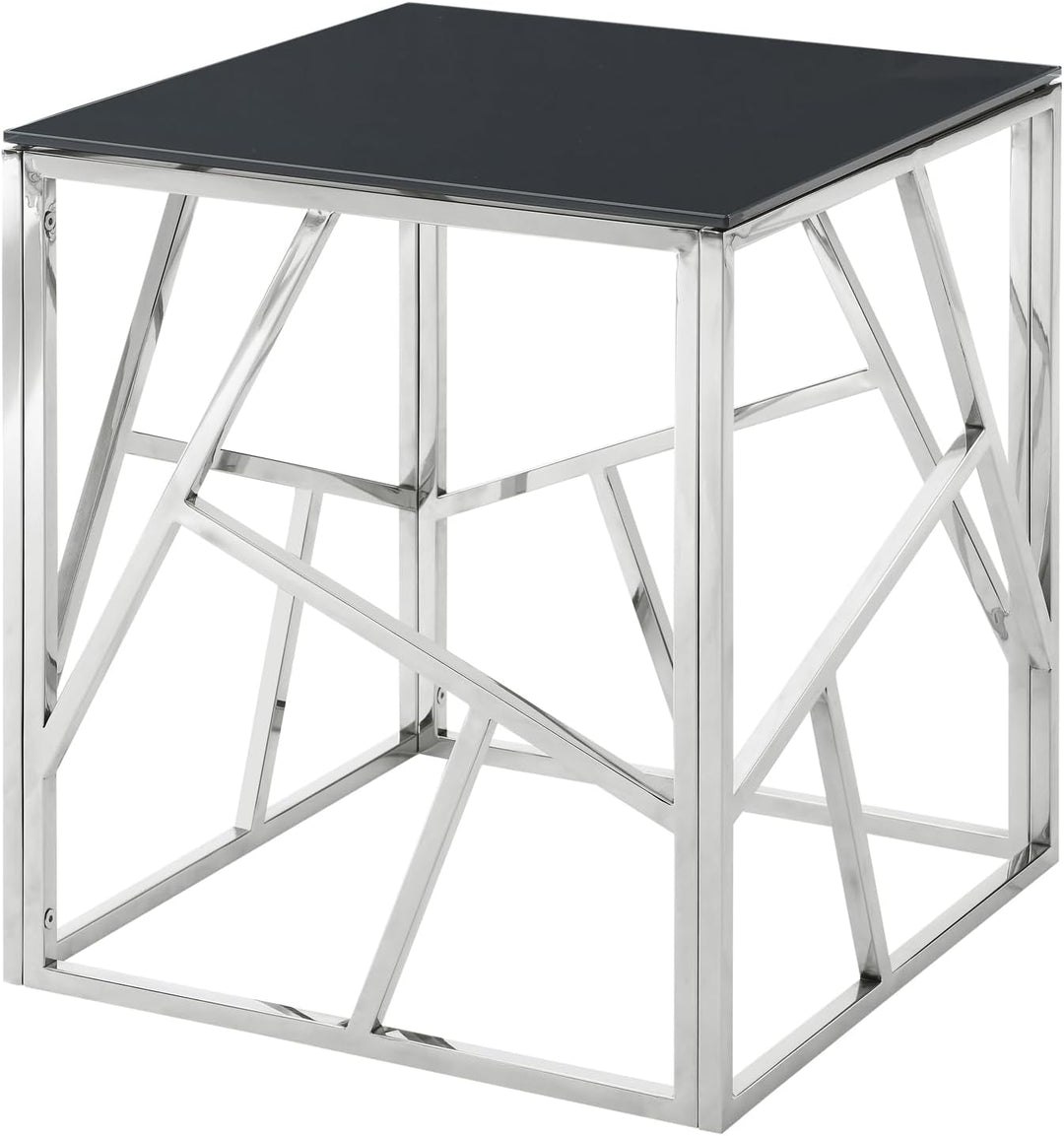 20 Inch Modern Glass Coffee Table with Metal Frame, Accent Nightstand Furniture Corner Table (Black)