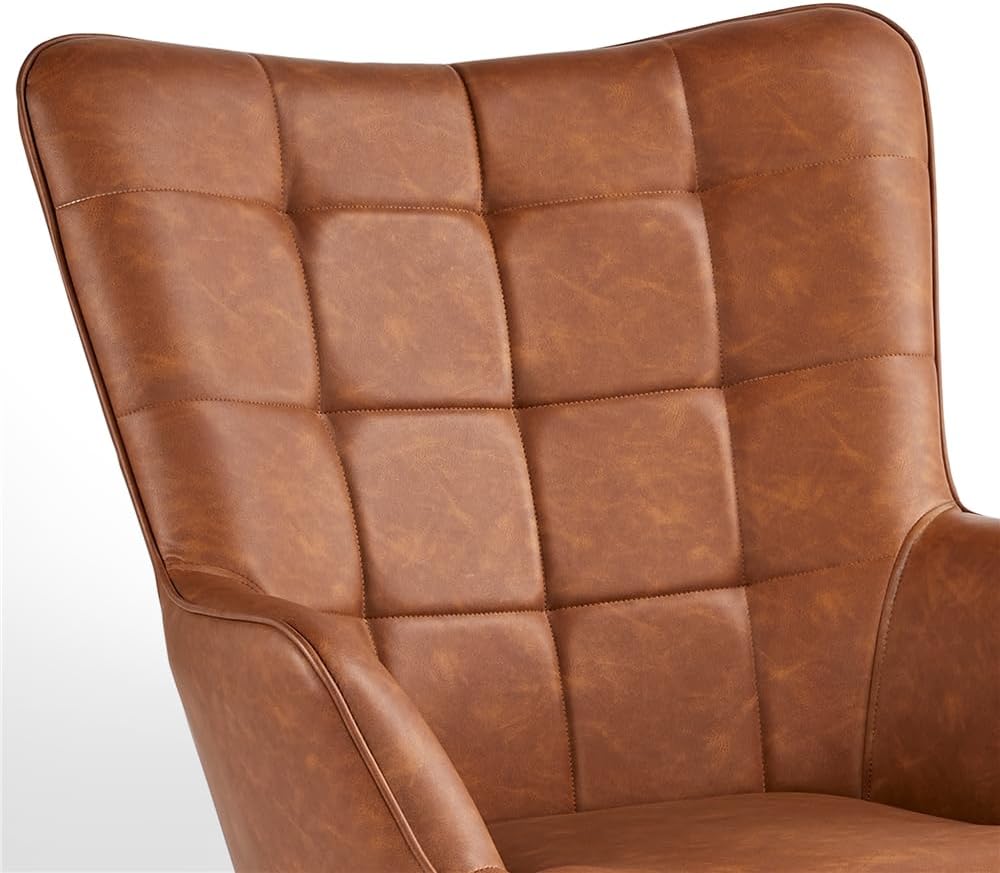 Leather Accent Chairs, Living Room Chairs Leather Large Armchairs Accent Chairs with Metal Legs, Camel