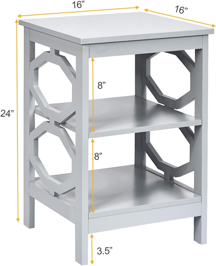 3-Tier Nightstand, Omega End Table Gray