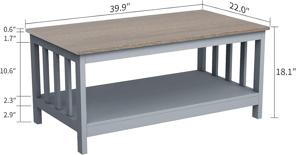 ChooChoo Farmhouse Coffee Table with Shelf, Grey