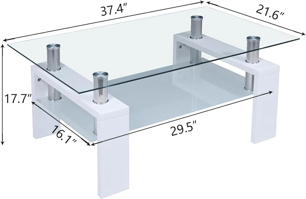 Stylish 2-Tier Glass Coffee Table, White