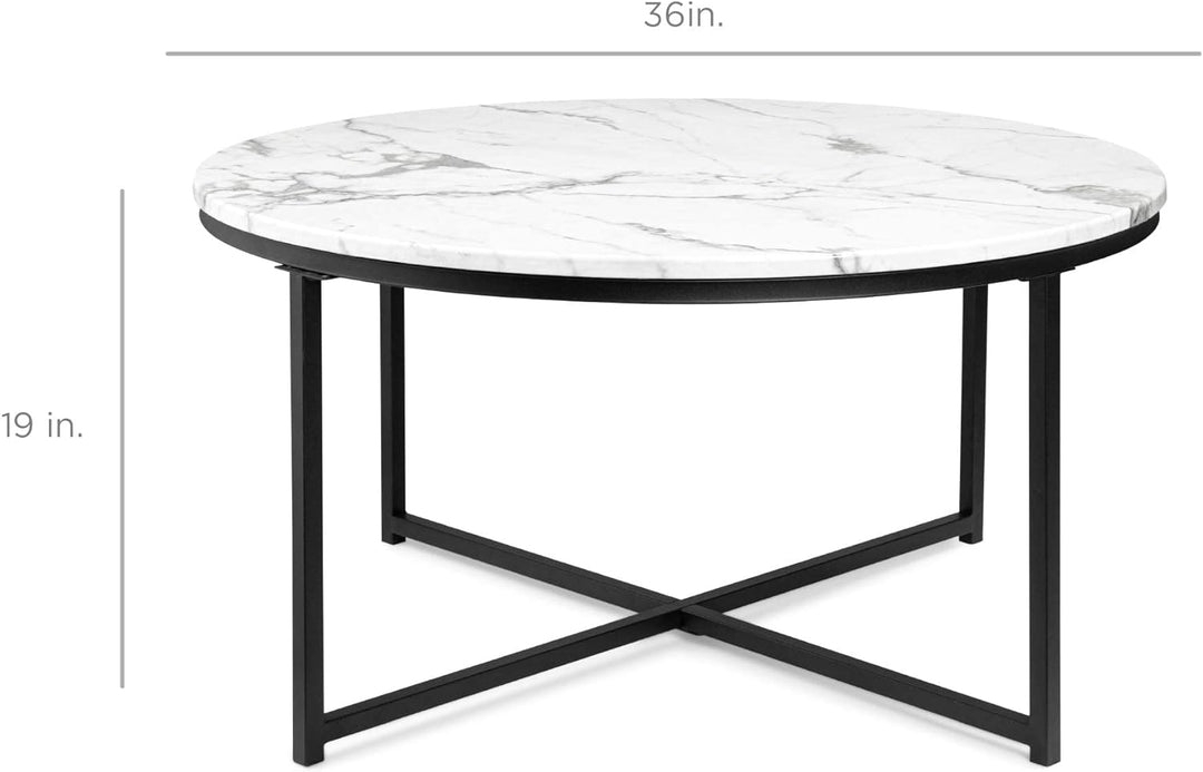 Faux Marble Accent Table, Modern End Table, White/Black