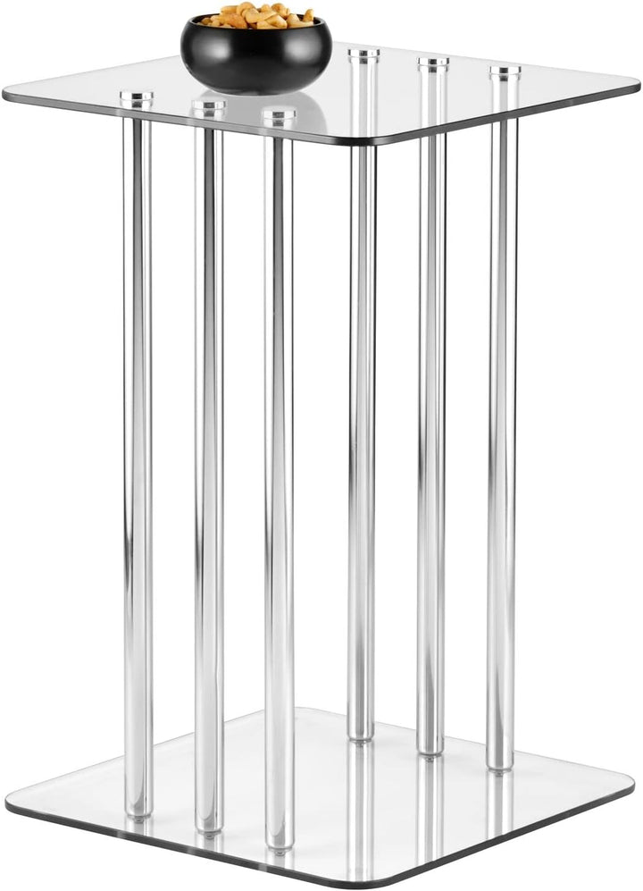 Square Glass Top Side Table - 25" Tall - Clear/Chrome