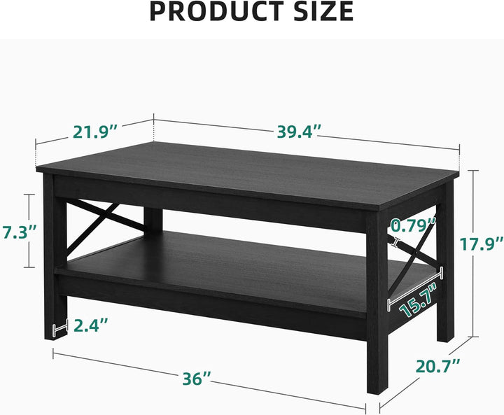 Modern Farmhouse Coffee Table with Storage, 2-Tier Center Table