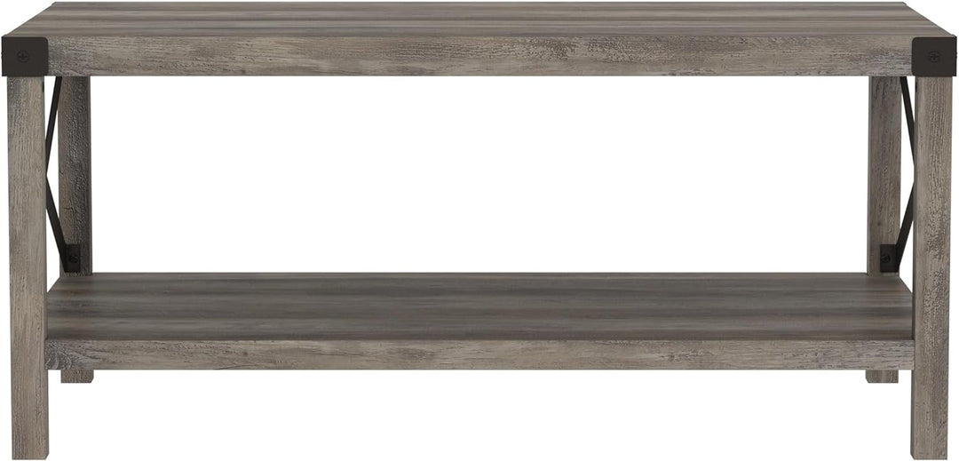 Sedalia Modern Farmhouse Metal X Coffee Table, Grey Wash