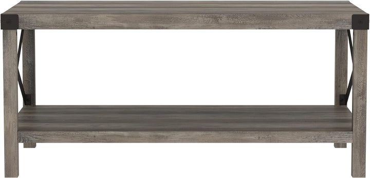 Sedalia Modern Farmhouse Metal X Coffee Table, Grey Wash