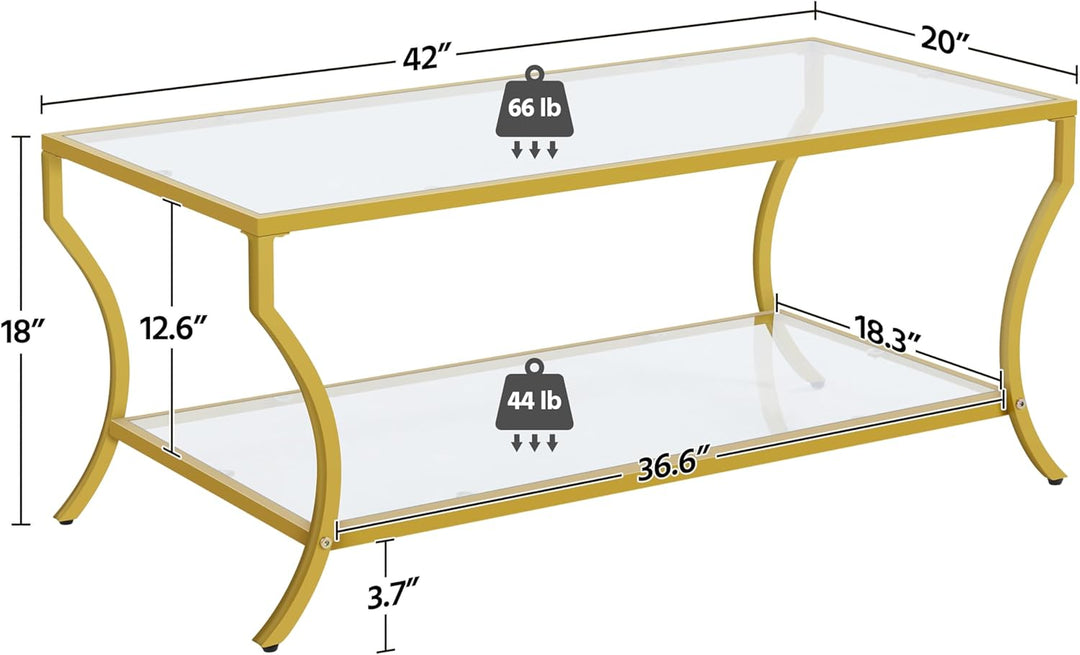 Rectangular Glass Coffee Table, Gold