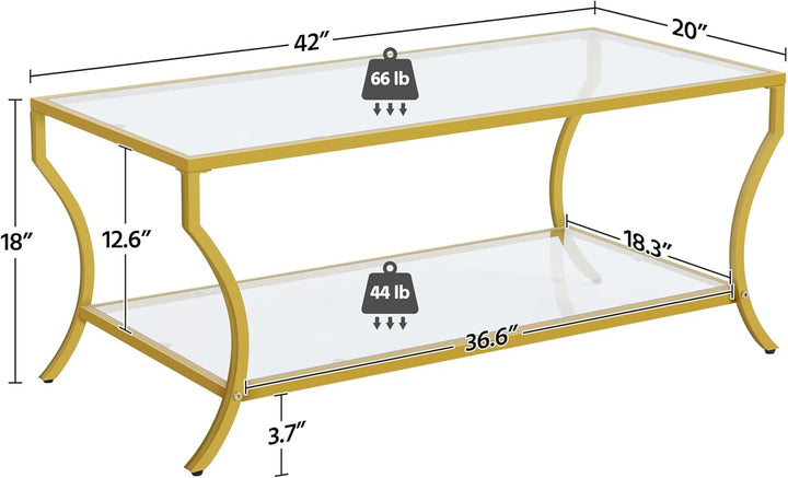 Rectangular Glass Coffee Table, Gold