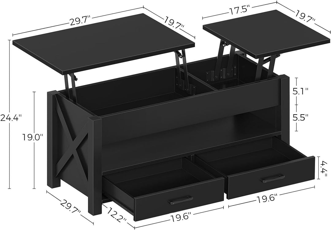 Lift Top Coffee Table with Storage, Farmhouse Style, Black