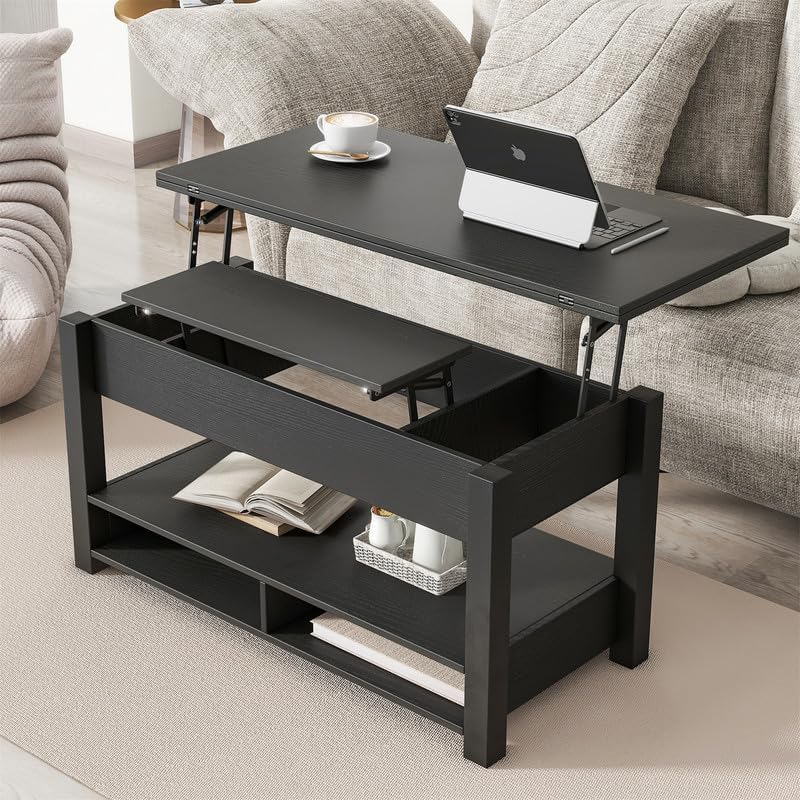 Versatile Coffee Table with Hidden Storage, Wooden Accent Table, Black