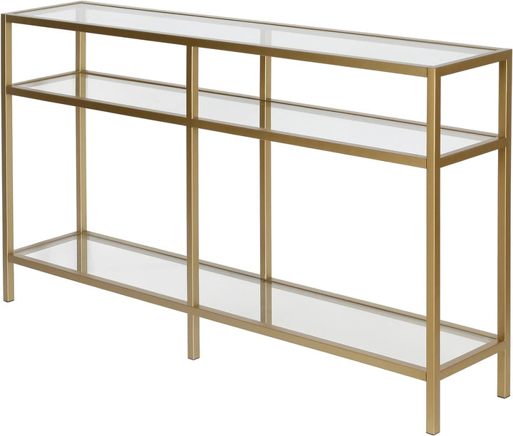 Rectangular Console Table, Brass Finish, Entryway Accent