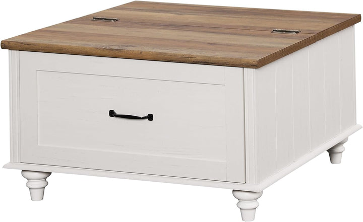 Farmhouse Coffee Table with Storage, Square Lift Top Center Table, White