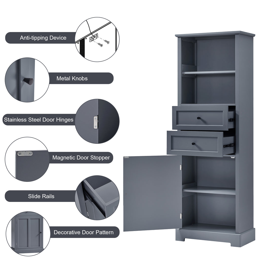 Tall Grey Storage Cabinet with Drawers