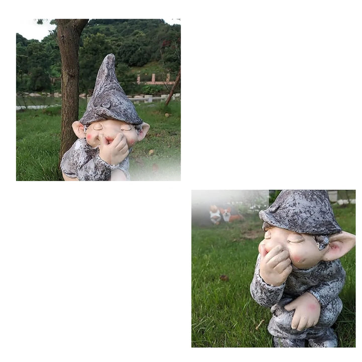 Naughty Gnome Miniature Resin Statue: Funny Pooping Dwarf