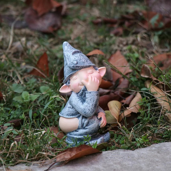 Naughty Gnome Miniature Resin Statue: Funny Pooping Dwarf