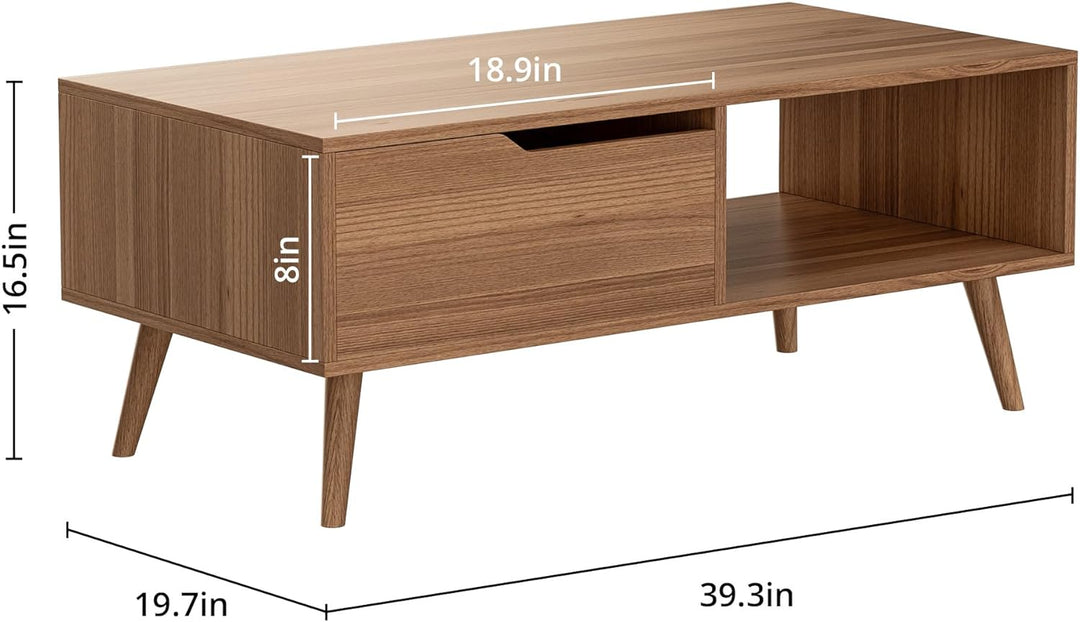 Elegant Mid-Century Modern Coffee Table with Storage, Brown