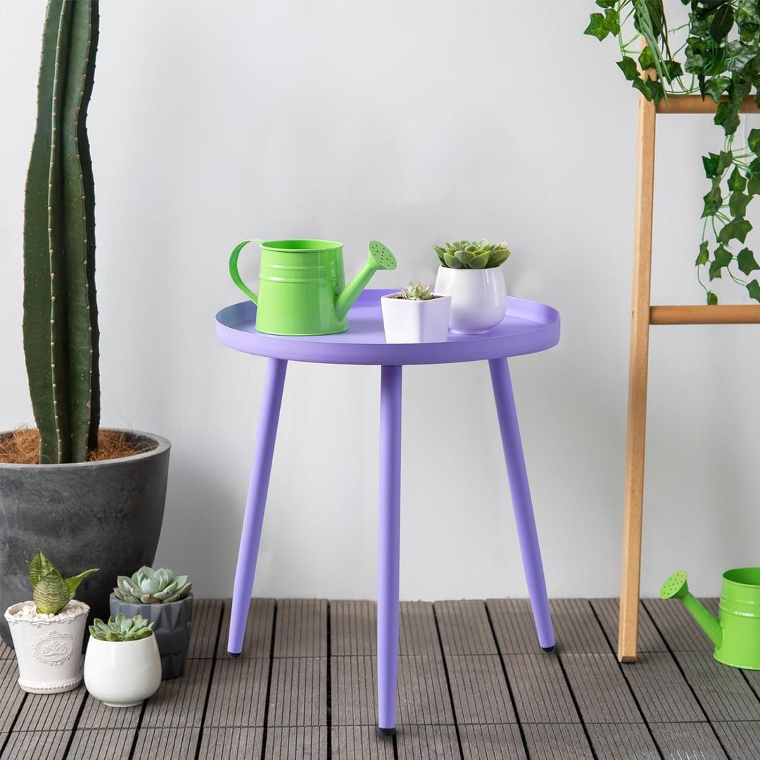 Outdoor Side Table:3 Legged Purple End Table