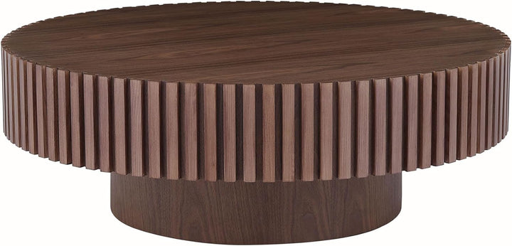 31.49" Round Farmhouse Coffee Table, Circle Drum Wood Table, Walnut