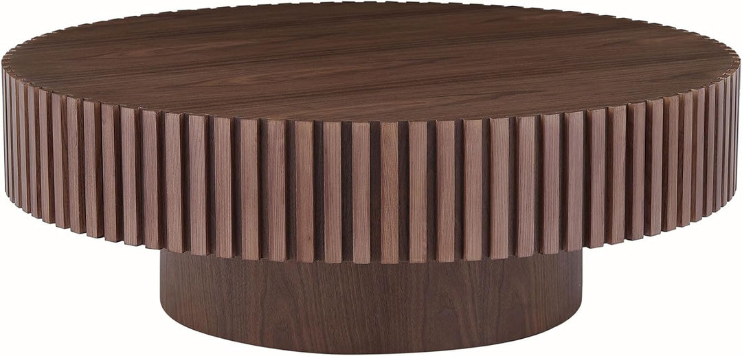 Elegant Black Wood Coffee Table, Contemporary Circle Fluted, 31.49"-walnut